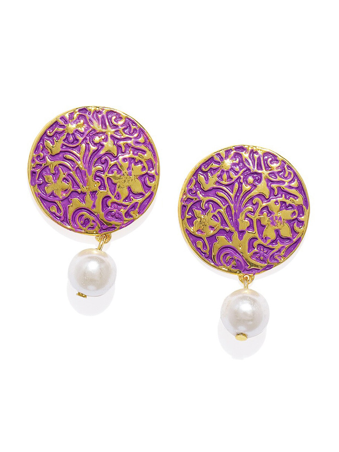 

Mahi Gold-Toned & Purple Classic Drop Earrings