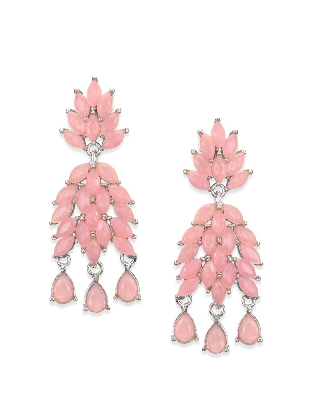 

Mahi Rhodium-Plated Pink Crystals Leaf Shaped Drop Earrings