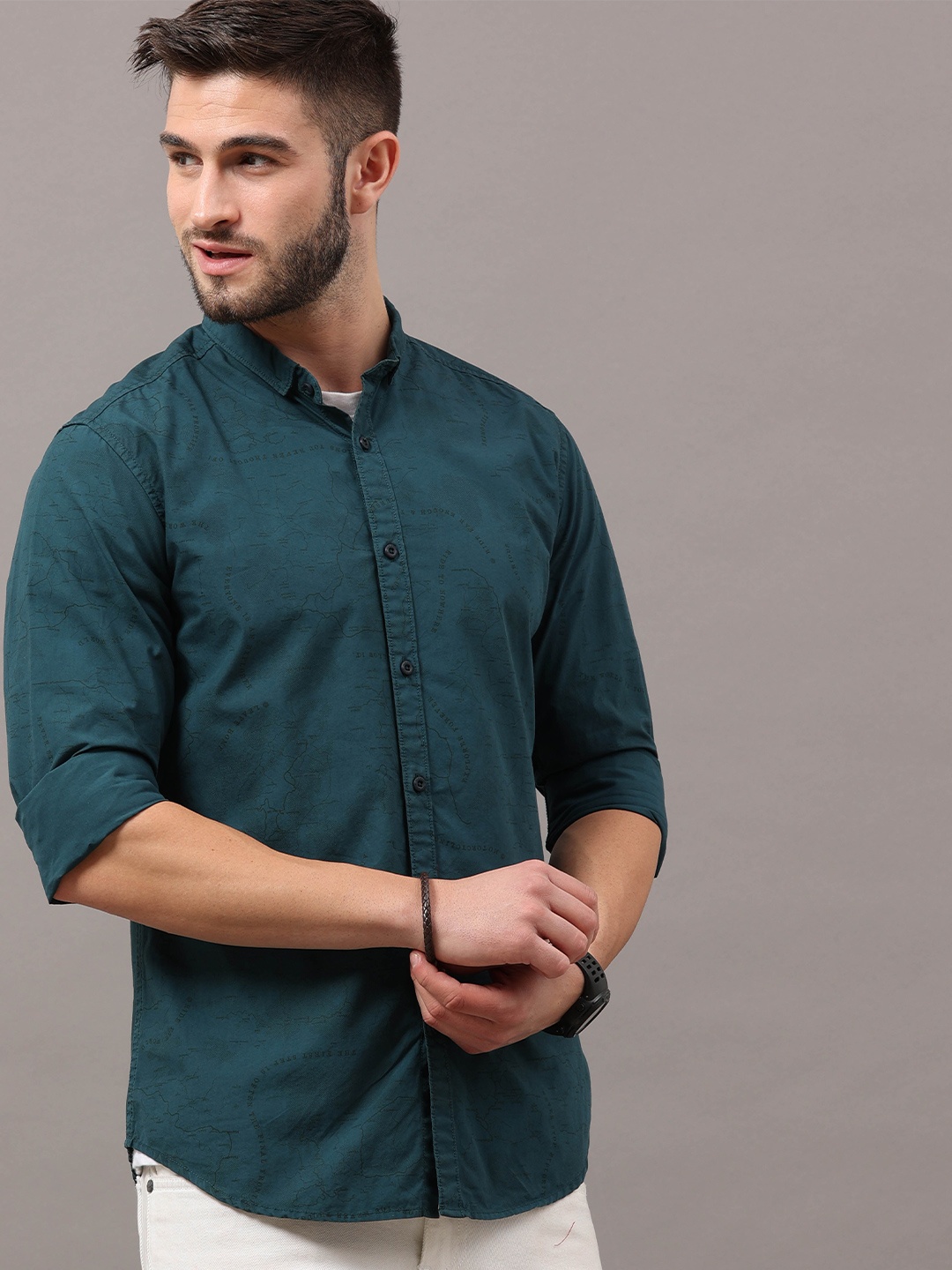 

HERE&NOW Men Teal Slim Fit Casual Shirt