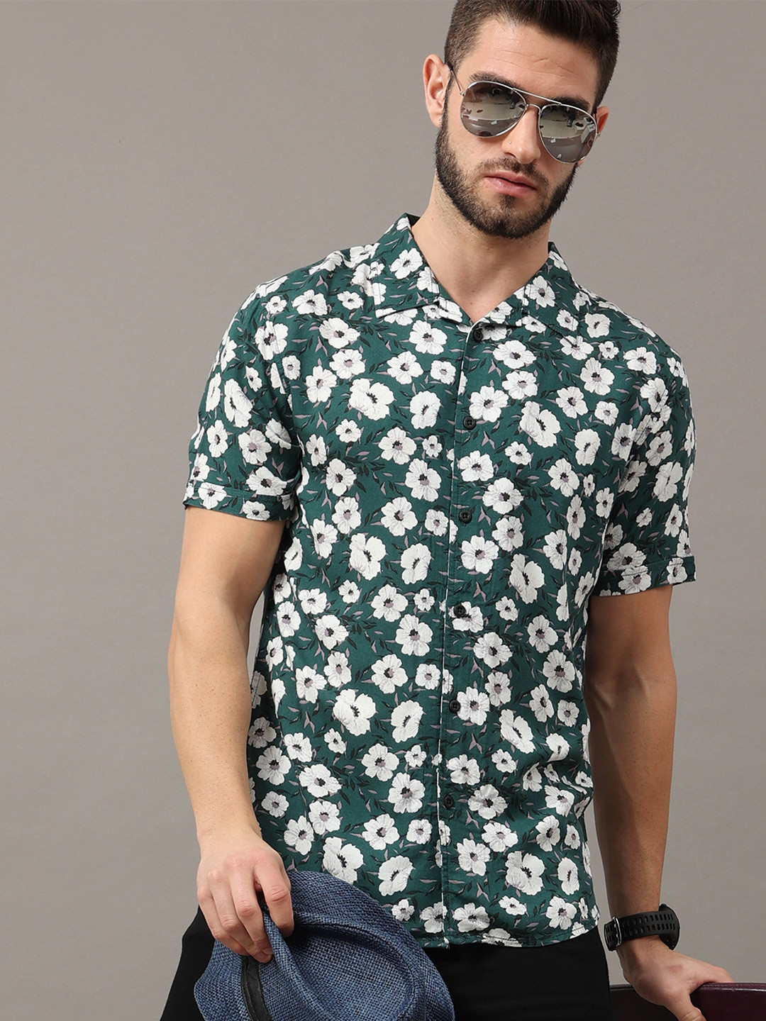 

HERE&NOW Men Teal Slim Fit Floral Printed Casual Shirt