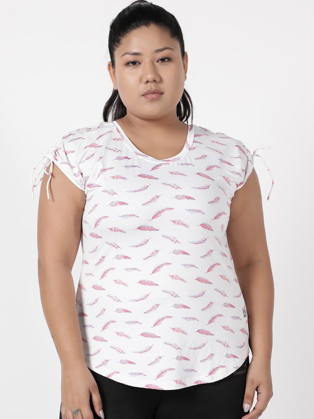 

STUDIOACTIV Women Plus Size White Abstract Printed T-shirt