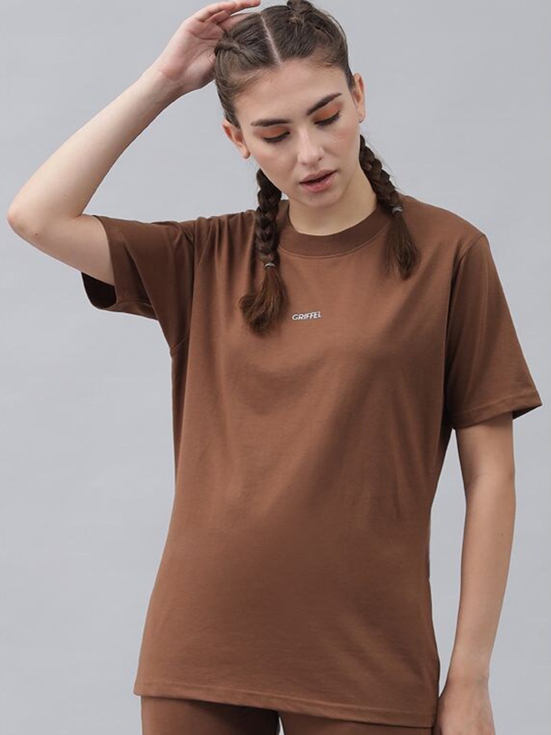 

GRIFFEL Women Coffee Brown Cotton T-shirt
