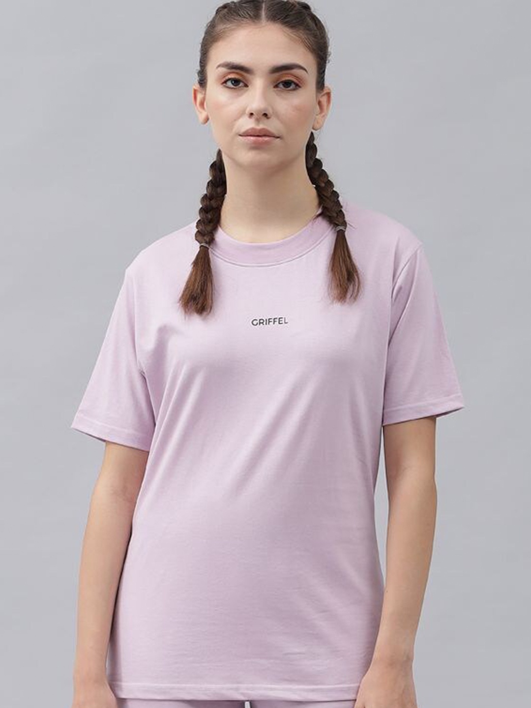 

GRIFFEL Women Lavender Brand Logo Printed Cotton T-shirt