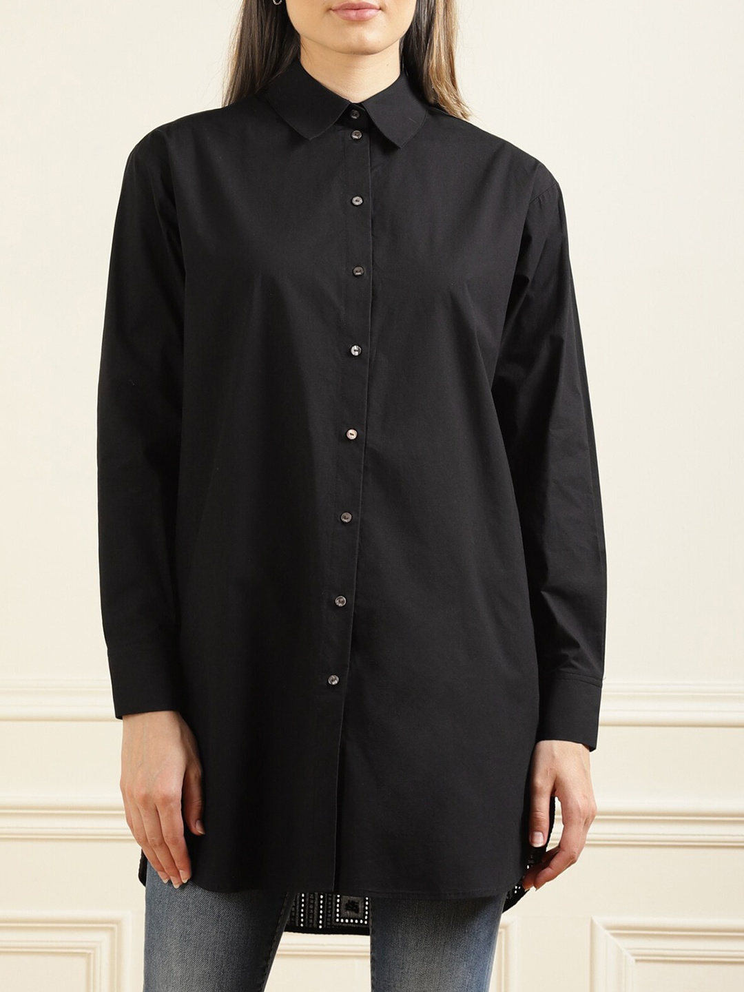 

Karl Lagerfeld Women Black Embroidered Cotton Casual Shirt