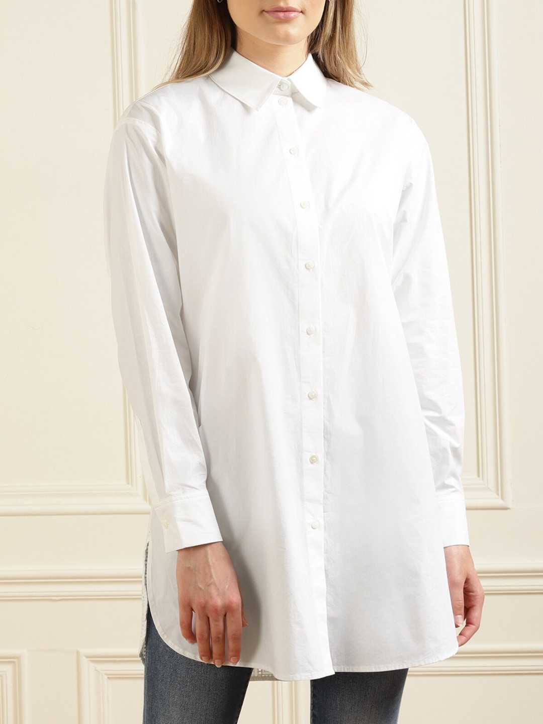 

Karl Lagerfeld Women White Embroidered Back Pure Cotton Casual Shirt