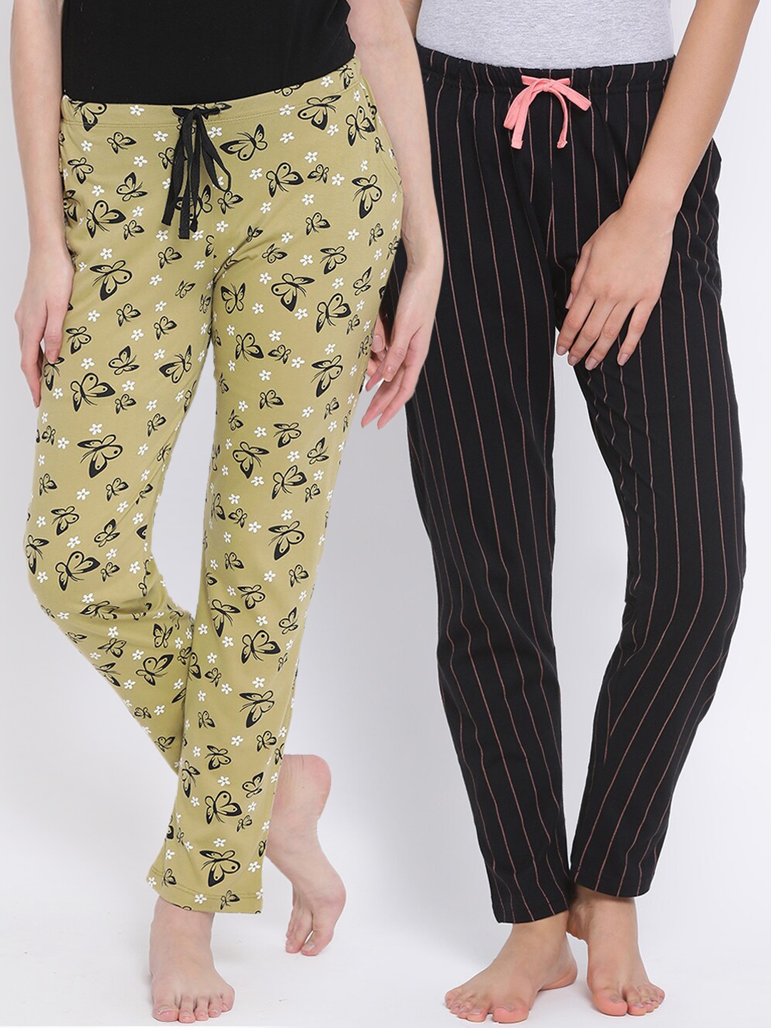 

Kanvin Women Pack Of 2 Printed Pure Cotton Lounge Pants, Green