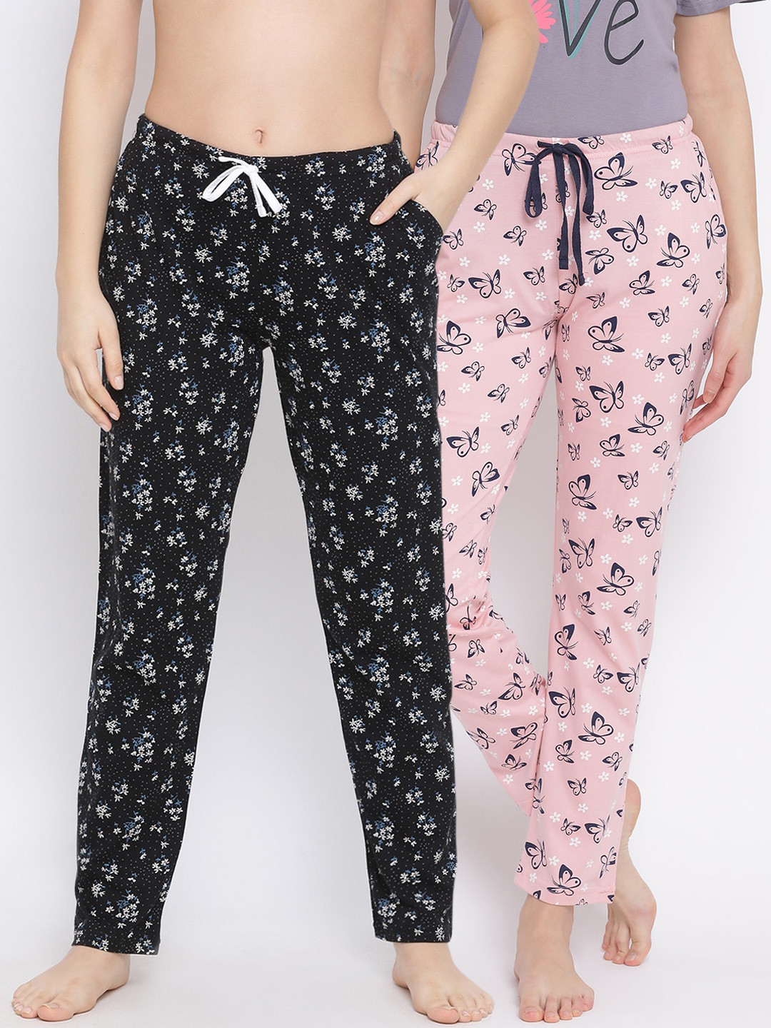 

Kanvin Women Pack Of 2 Printed Pure Cotton Lounge Pants, Pink