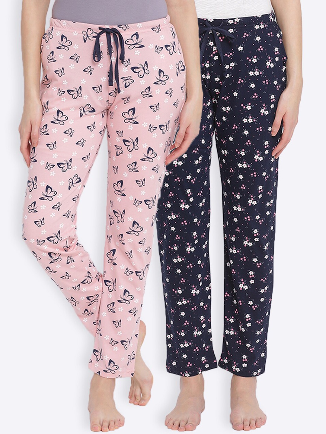 

Kanvin Women Pack Of 2 Printed Pure Cotton Lounge Pants, Pink