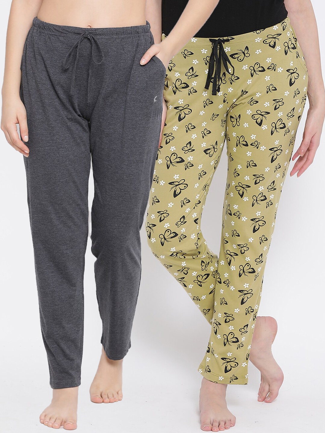 

Kanvin Women Pack Of 2 Pure Cotton Lounge Pants, Green