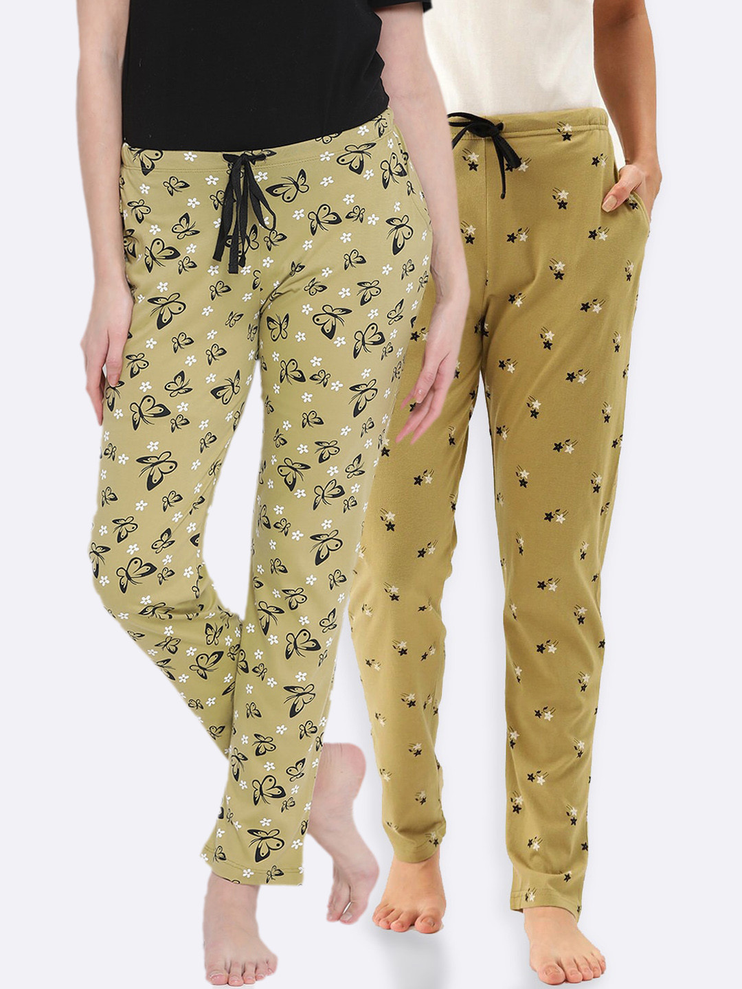 

Kanvin Women Pack Of 2 Printed Pure Cotton Lounge Pants, Green