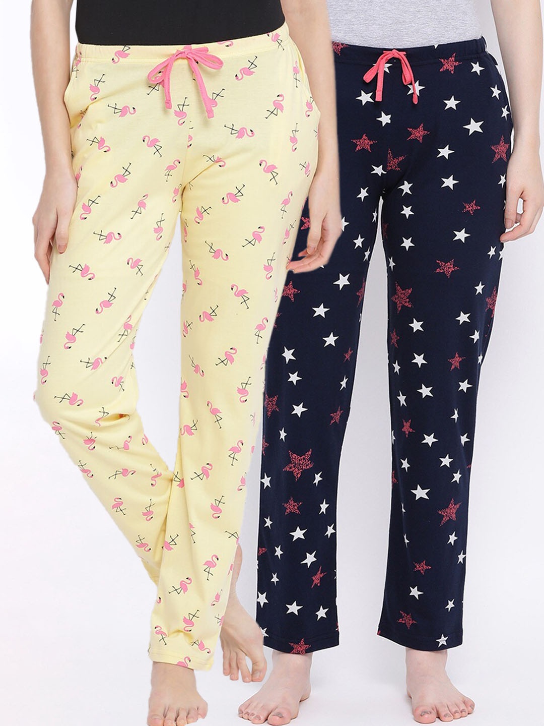 

Kanvin Women Pack Of 2 Printed Pure Cotton Lounge Pants, Yellow