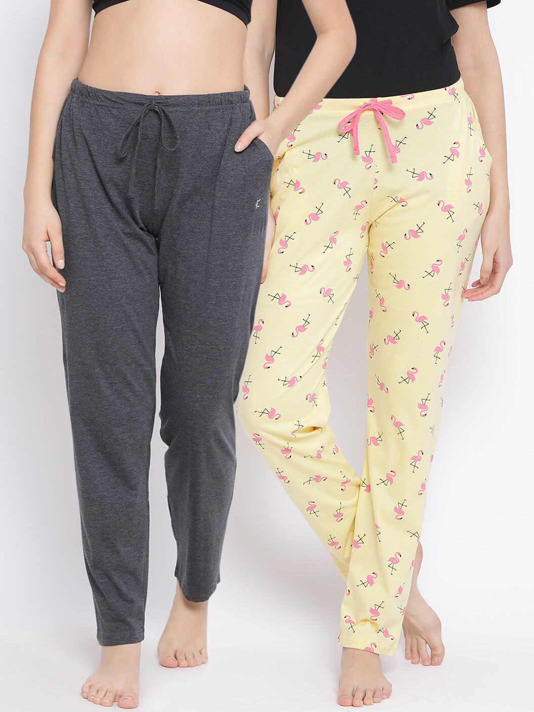 

Kanvin Women Pack Of 2 Printed Pure Cotton Lounge Pants, Yellow