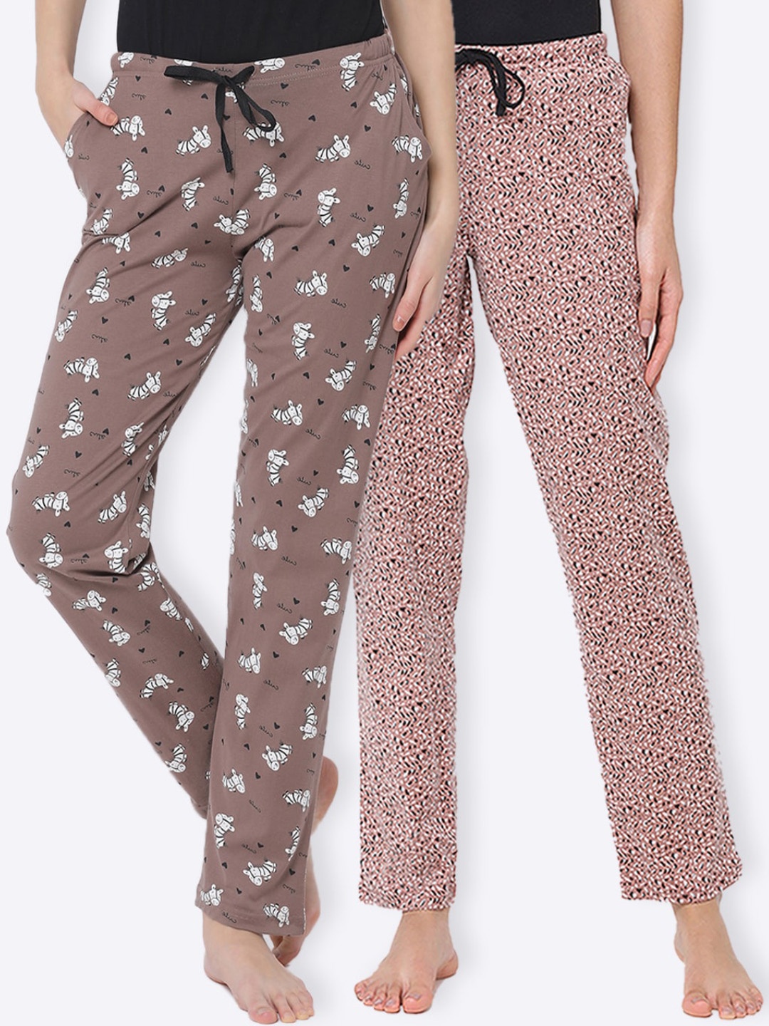 

Kanvin Women Pack of 2 Printed Cotton Lounge Pants, Brown