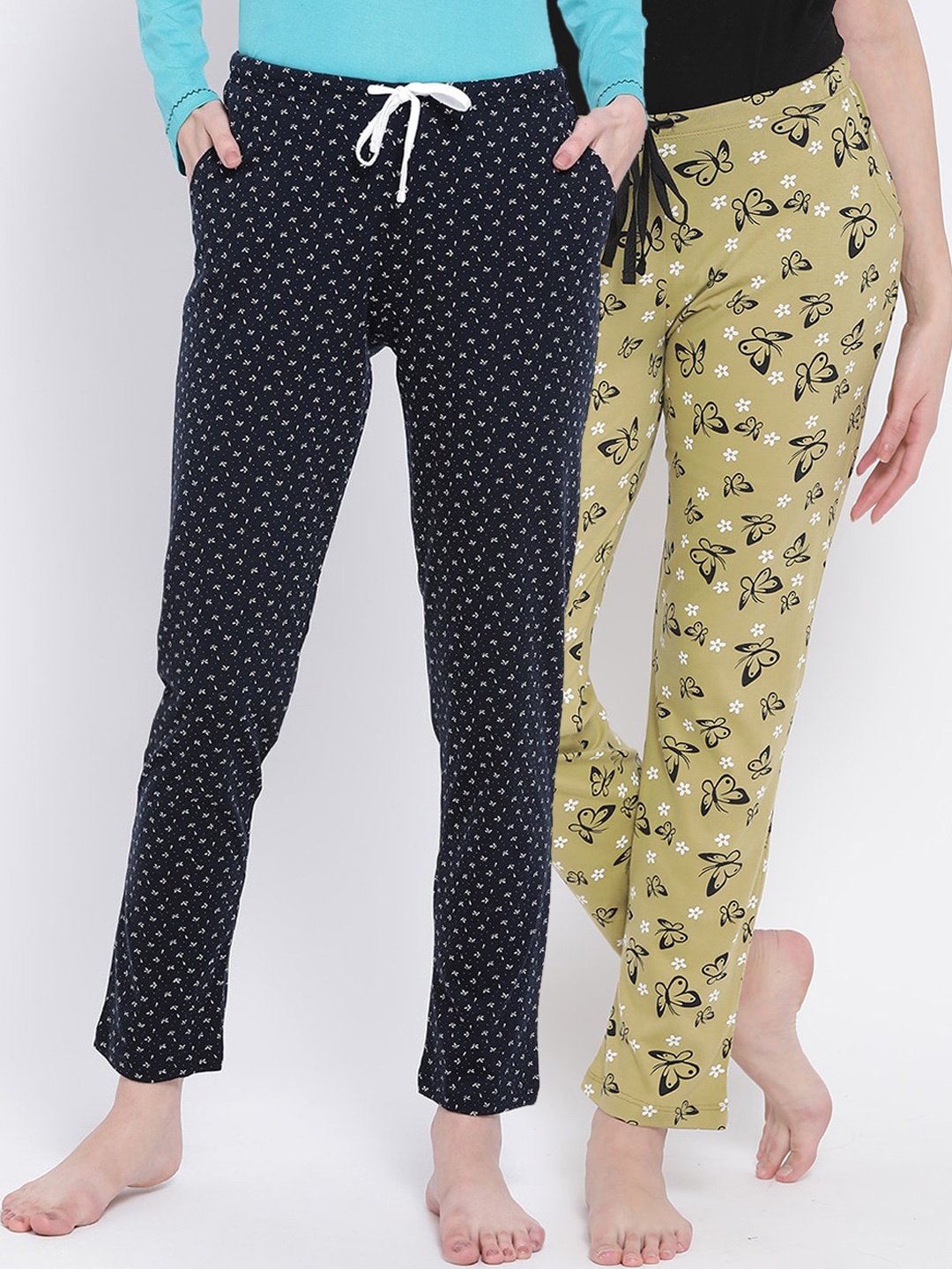

Kanvin Women Pack Of 2 Printed Pure Cotton Lounge Pants, Green