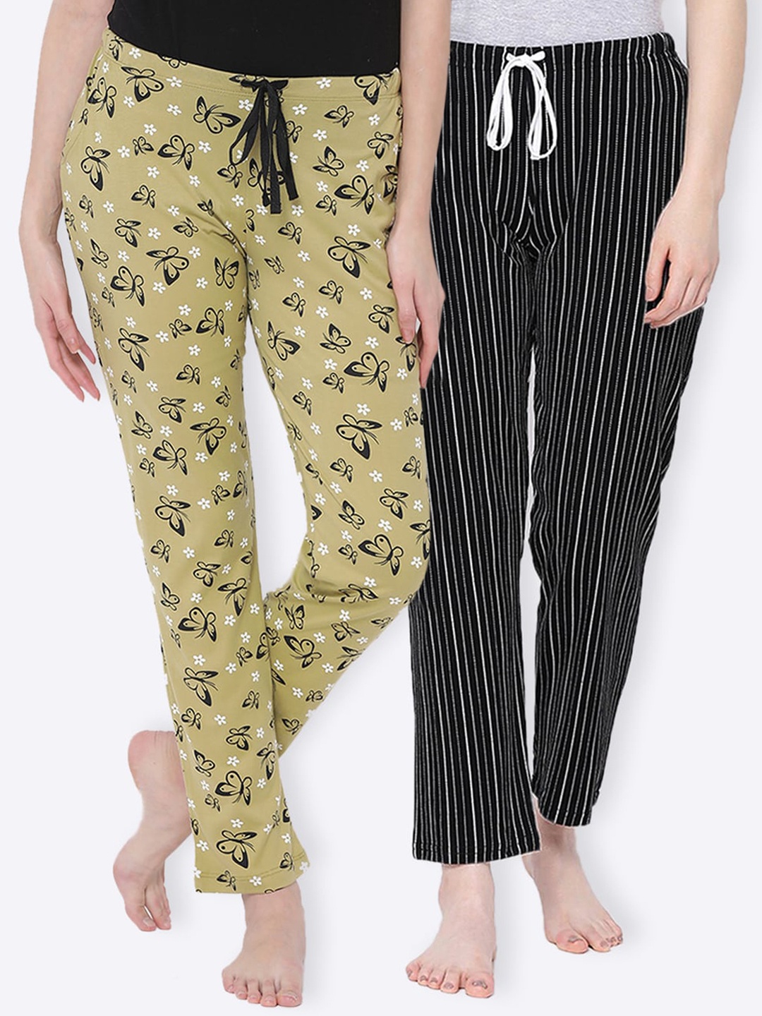 

Kanvin Women Pack Of 2 Pure Cotton Lounge Pants, Green