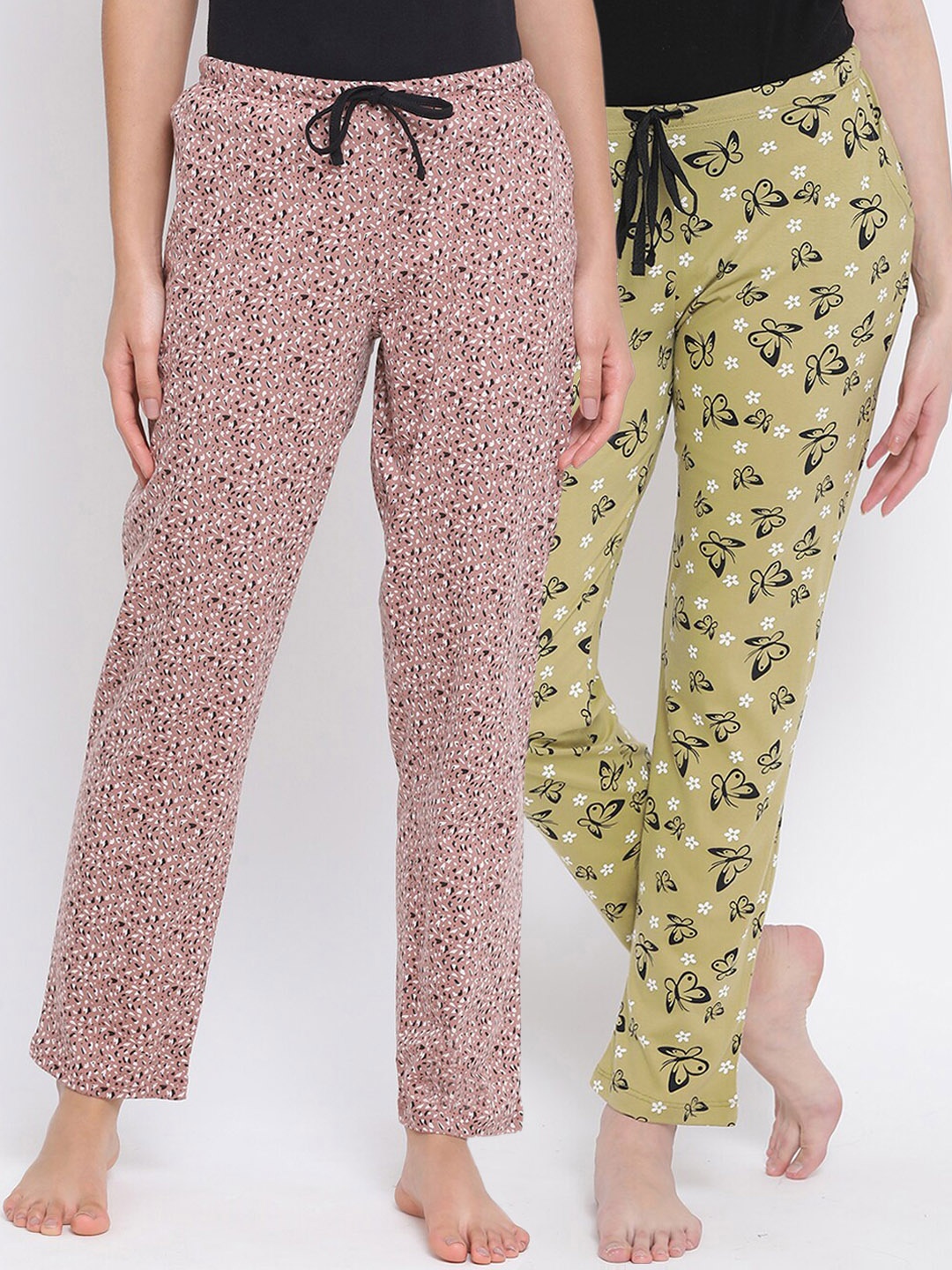 

Kanvin Women Pack Of 2 Printed Pure Cotton Lounge Pants, Green