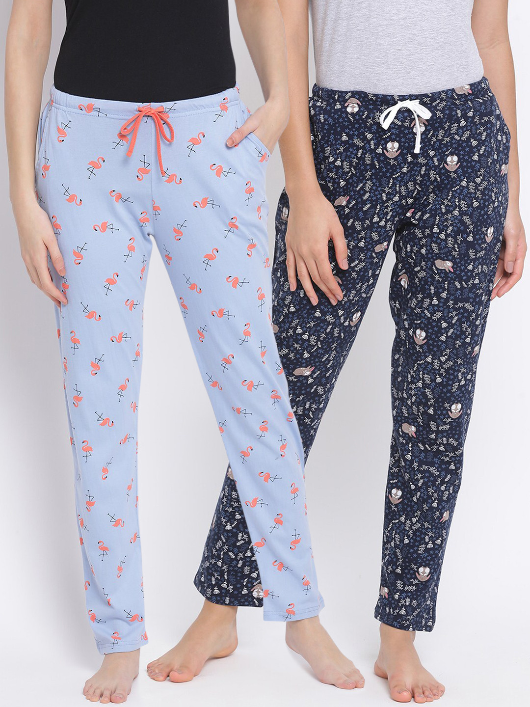 

Kanvin Women Pack Of 2 Printed Pure Cotton Lounge Pants, Blue