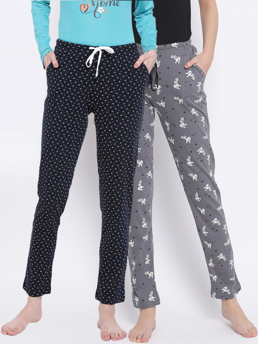 

Kanvin Women Pack of 2 Printed Cotton Lounge Pants, Grey