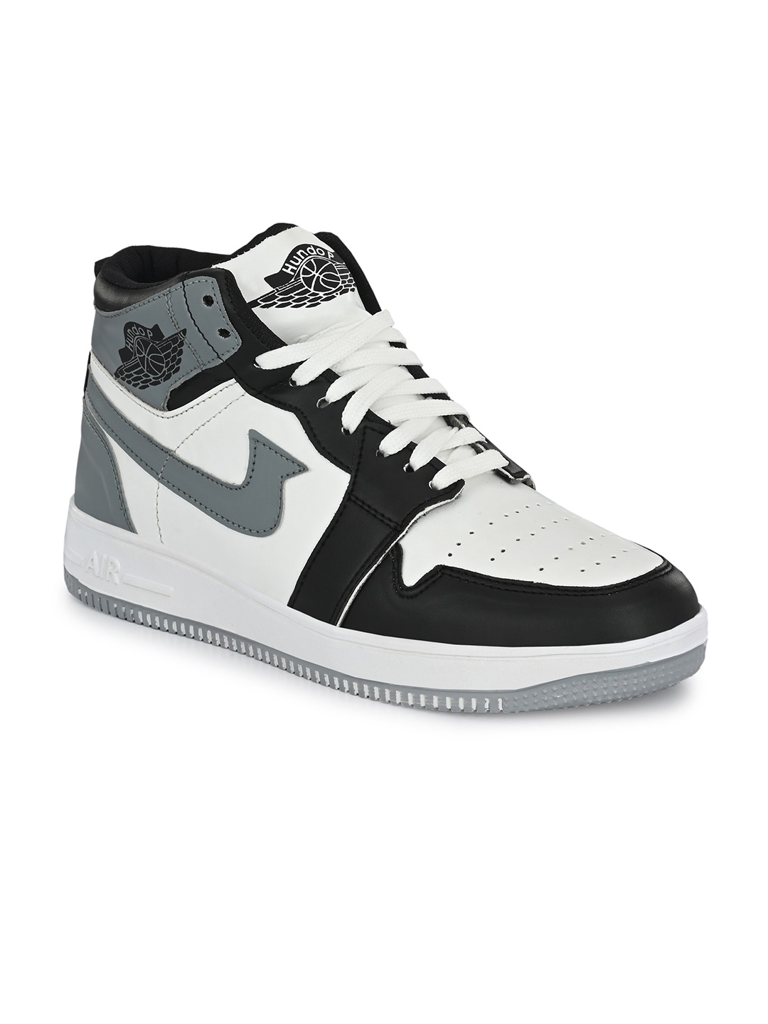 

Hundo P Men Grey & White Colourblocked Sneakers