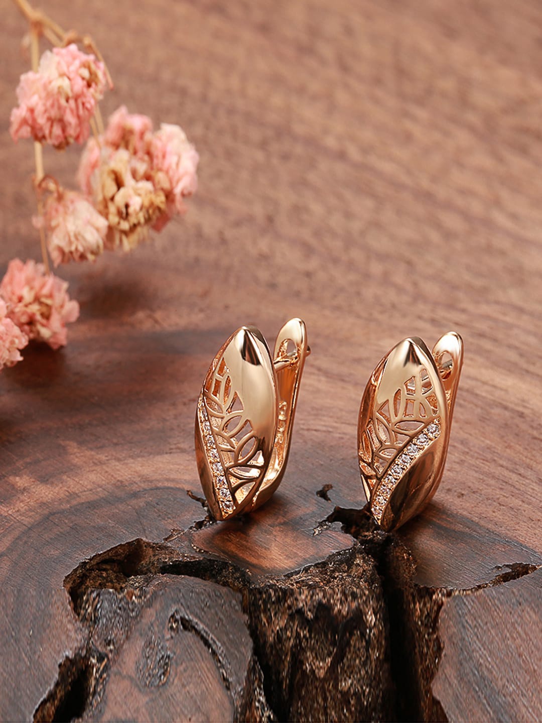 

Shining Diva Fashion 18k Rose Gold-Plated White Zircon Studded Studs