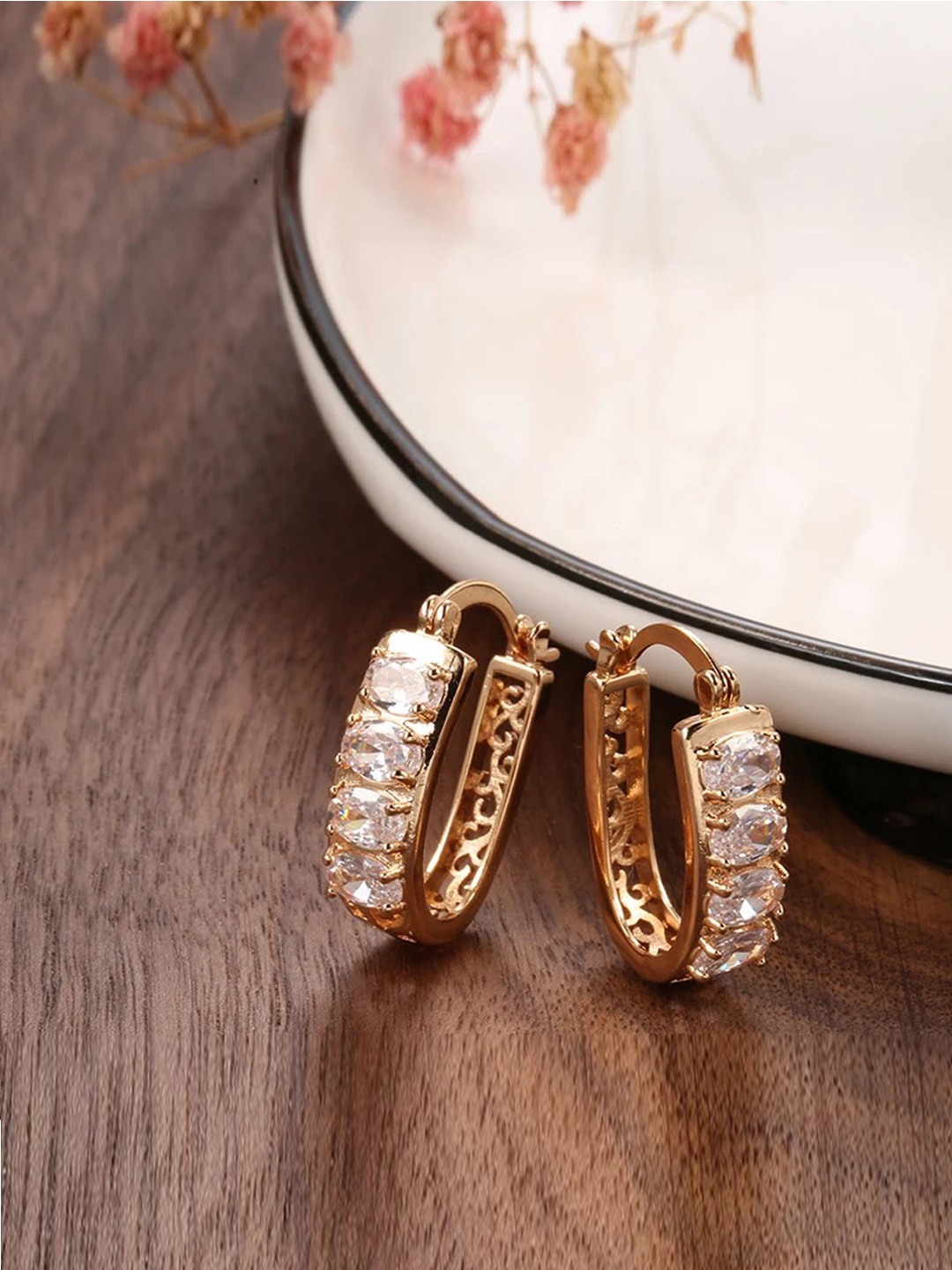 

Shining Diva Fashion 18k Rose Gold Plated Zircon Half Hoop Earrings