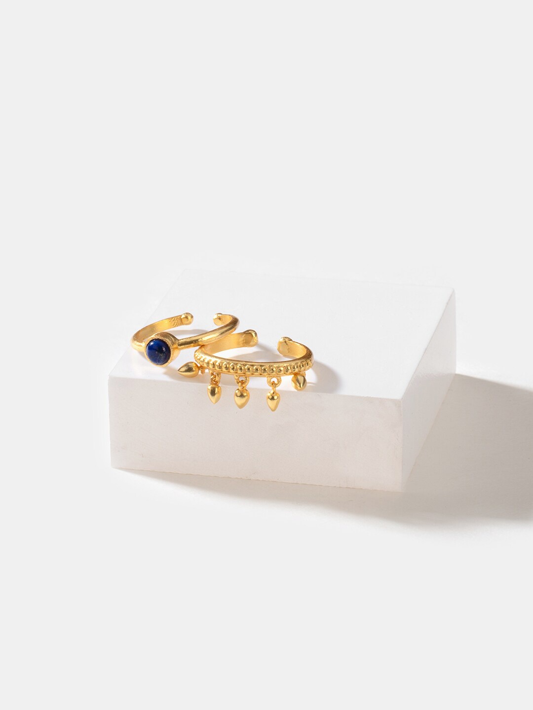 

SHAYA Gold-Plated Blue Stone-Studded Adjustable Finger Ring