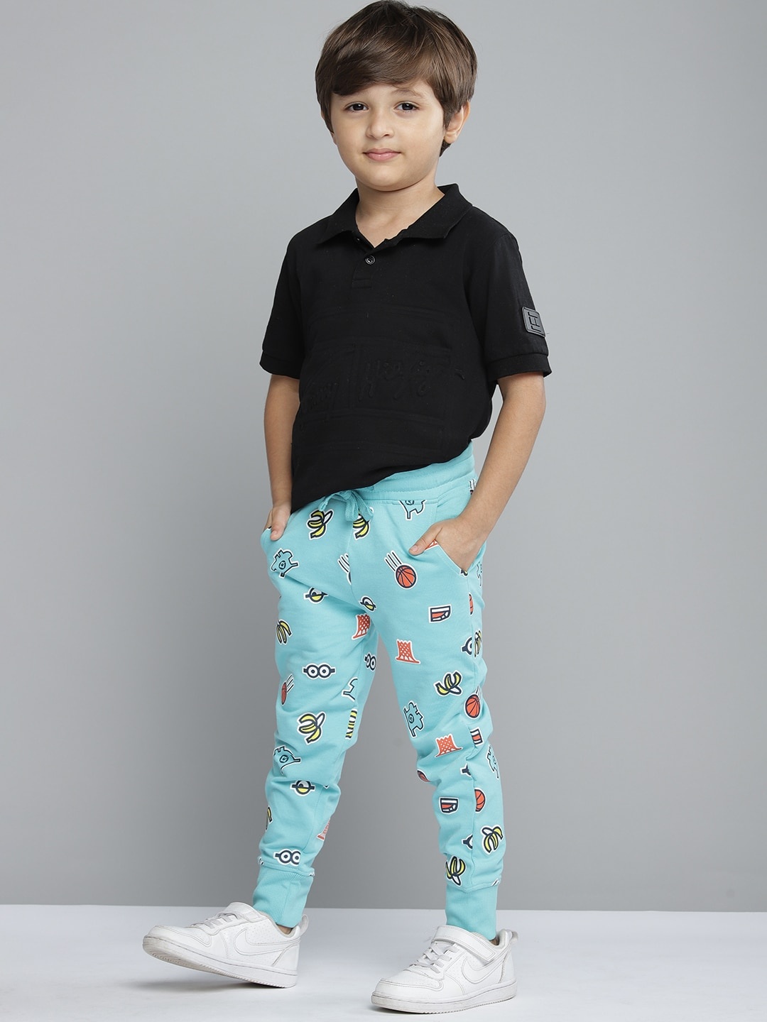 

YK Minion Boys Blue & Black Pure Cotton Minion Print Joggers