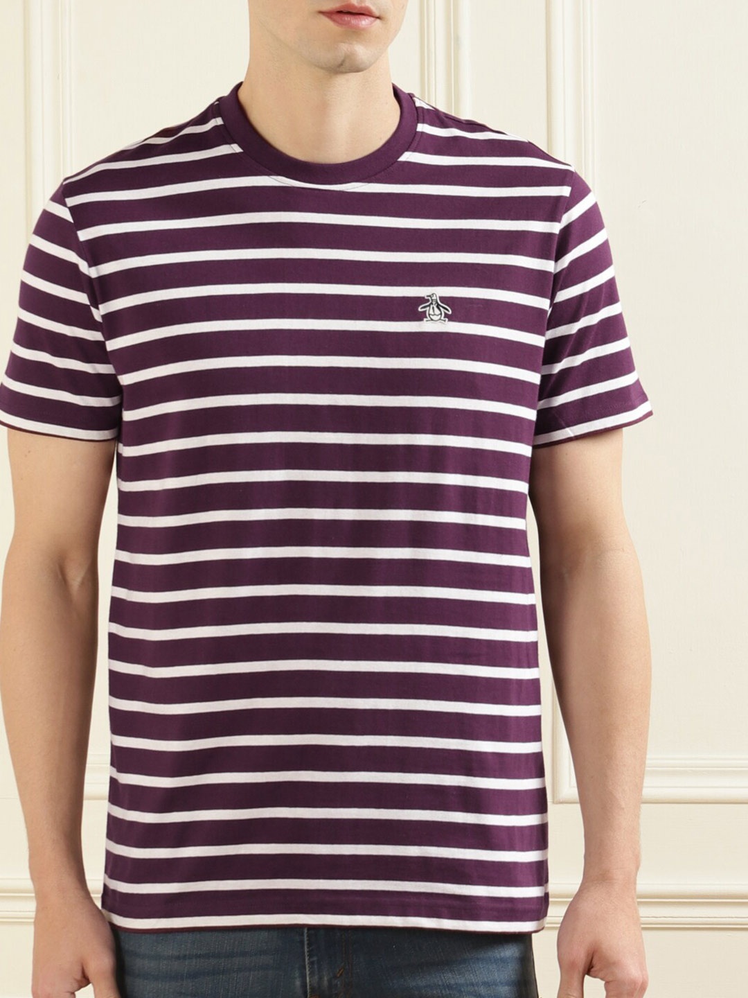 

Original Penguin Men Red & White Striped Pure Cotton T-shirt