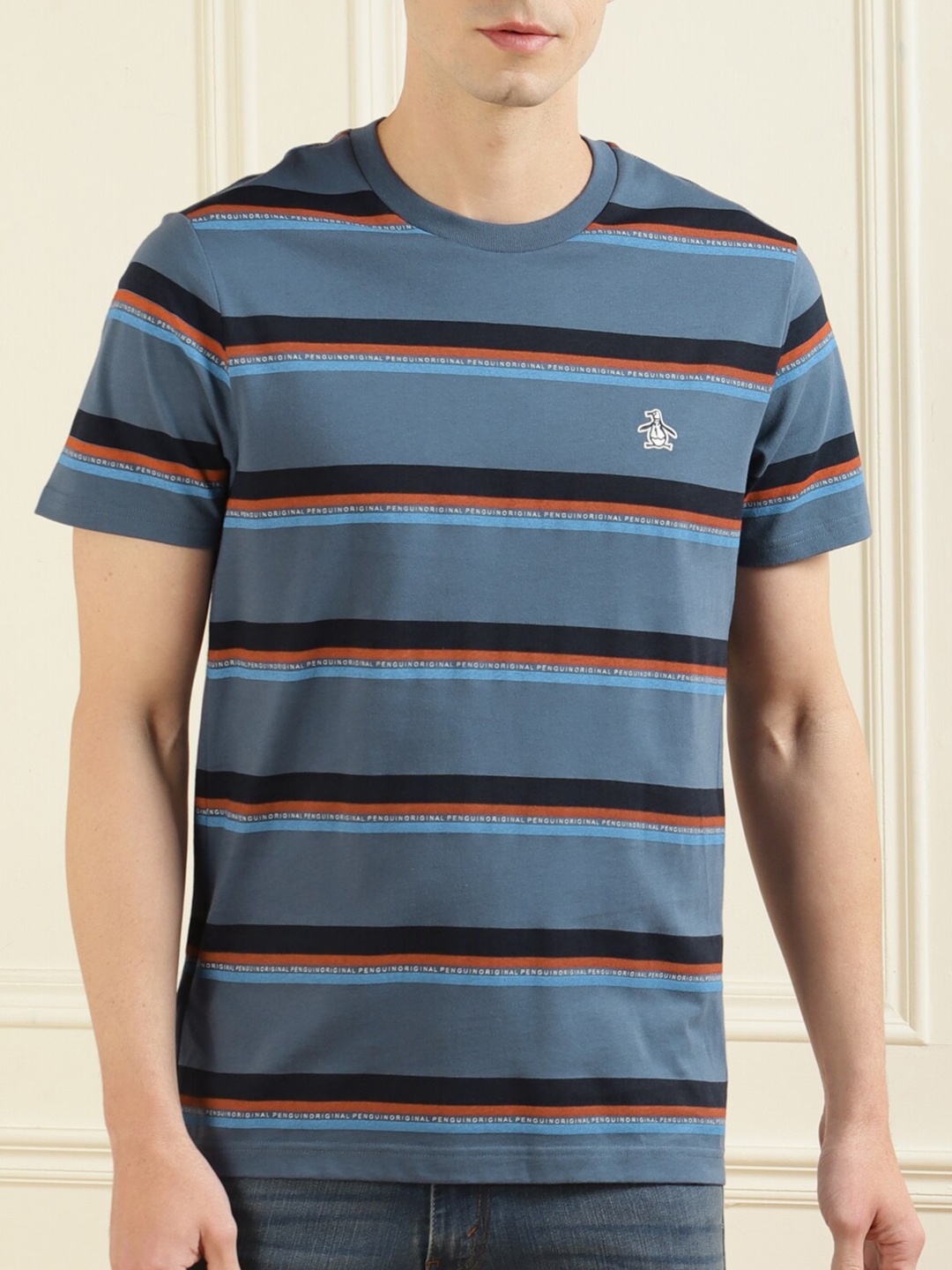 

Original Penguin Men Blue & Black Striped T-shirt