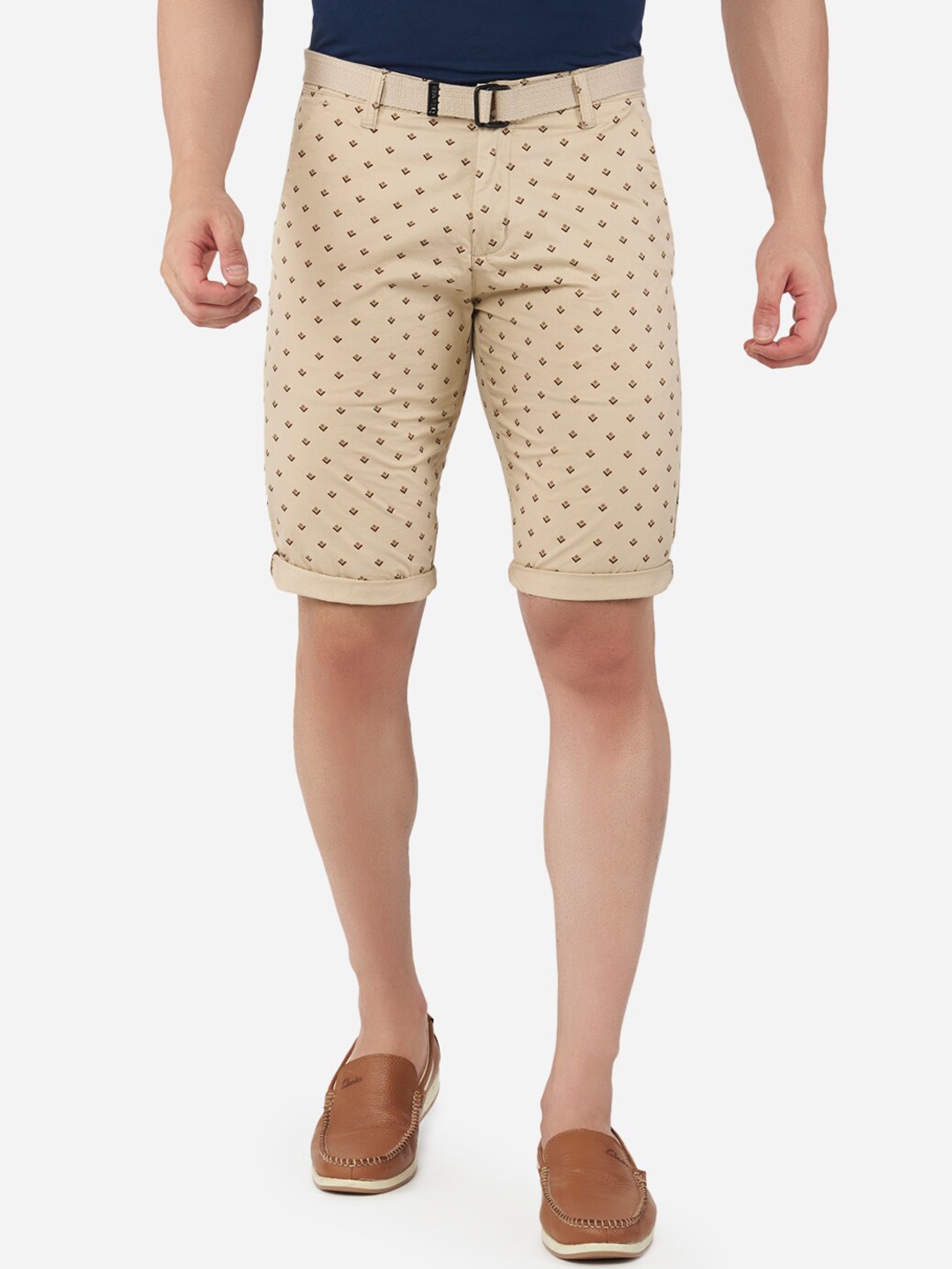 

beevee Men Beige Printed Mid Rise Regular Fit 100% Cotton Outdoor Shorts