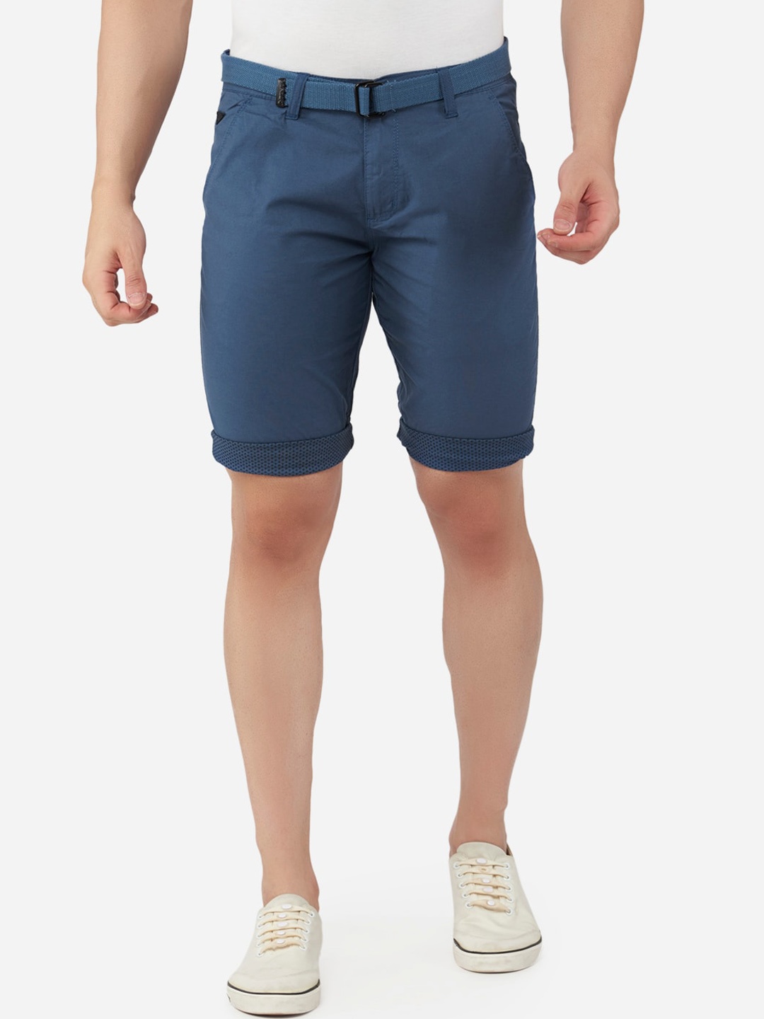 

beevee Men Navy Blue Shorts with Belt