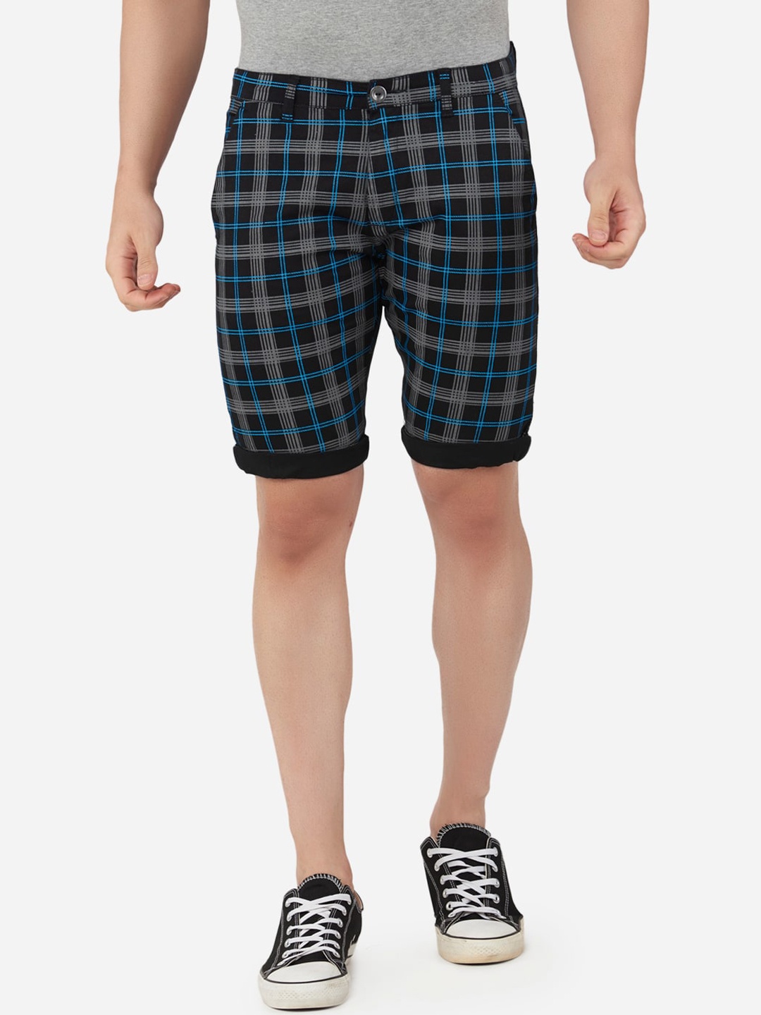 

beevee Men Black Checked Outdoor Shorts