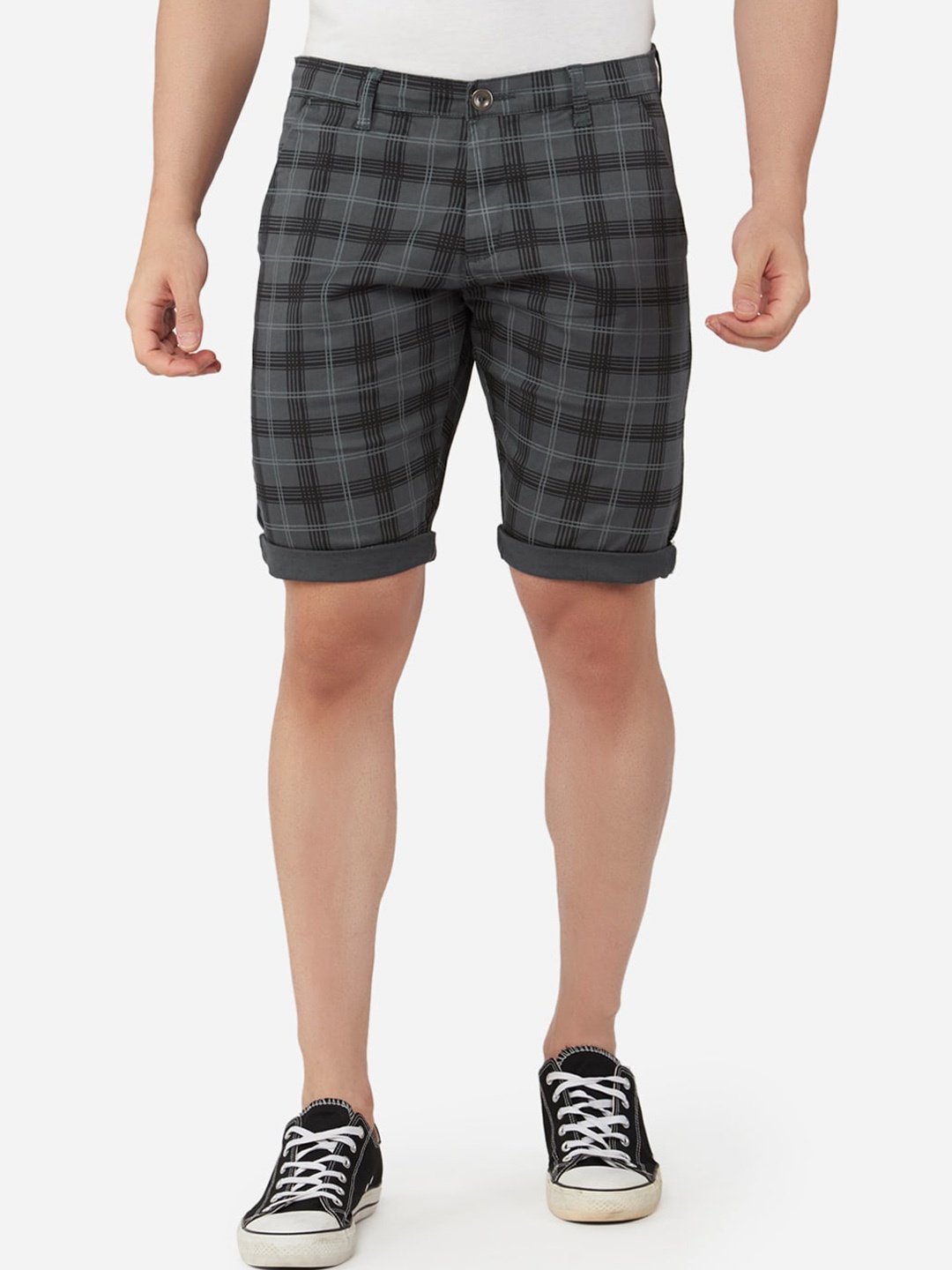 

beevee Men Grey Checked Outdoor Shorts