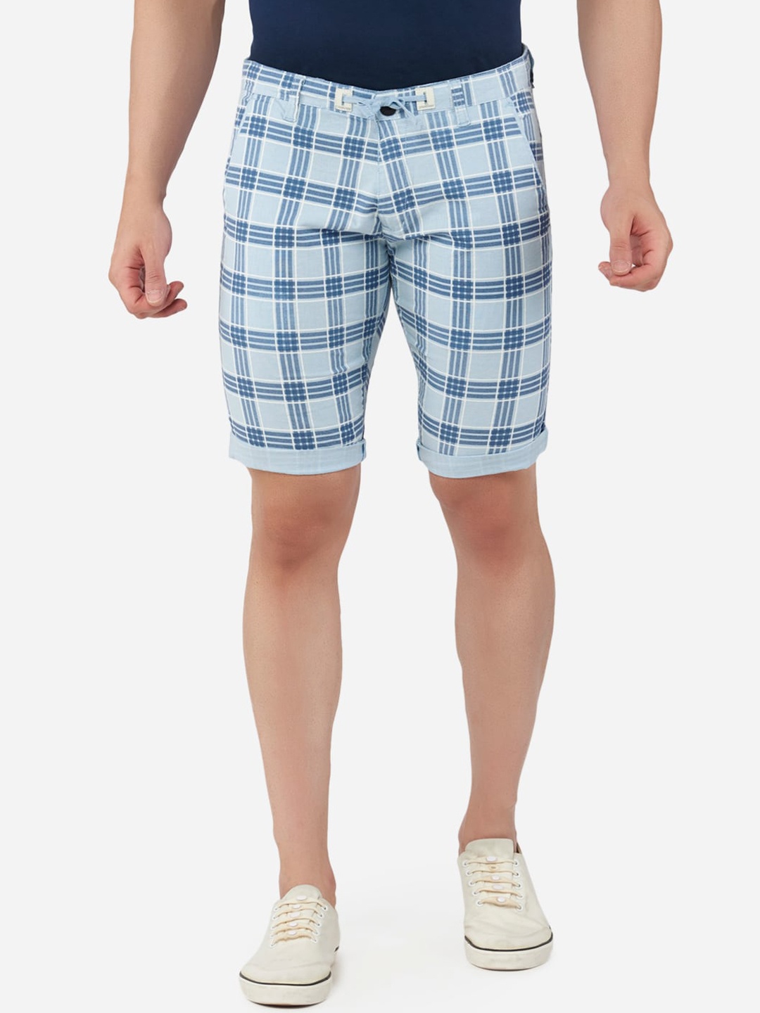 

beevee Men Blue Checked Outdoor Shorts