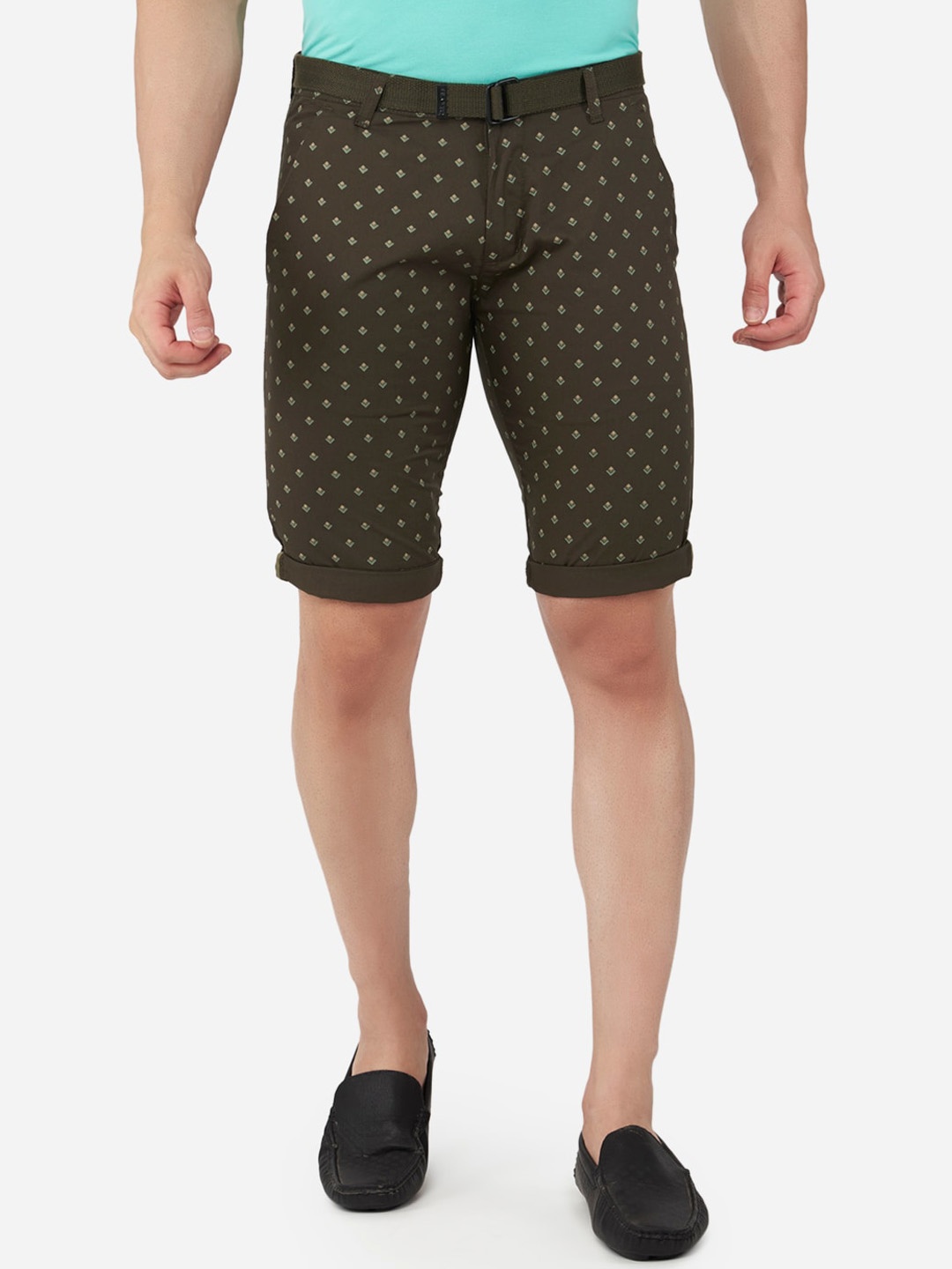 

beevee Men Olive Green Printed Pure Cotton Shorts