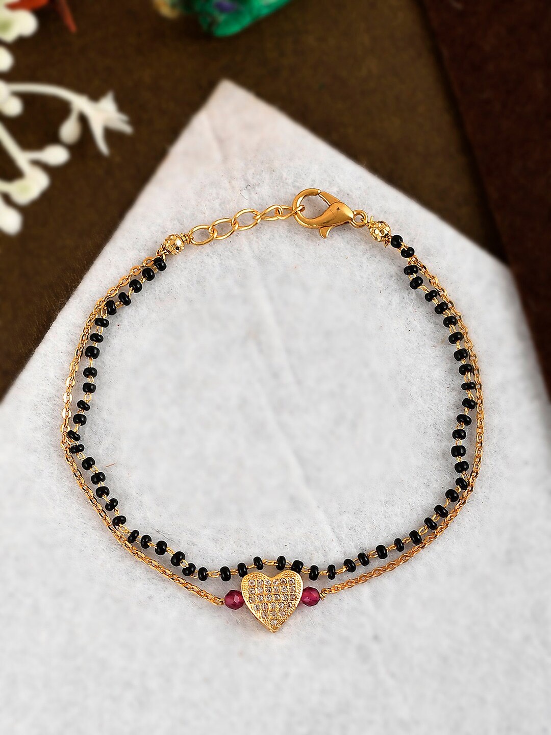 

Shoshaa Gold-Plated Black Handcrafted Heart Shaped Wraparound Bracelet