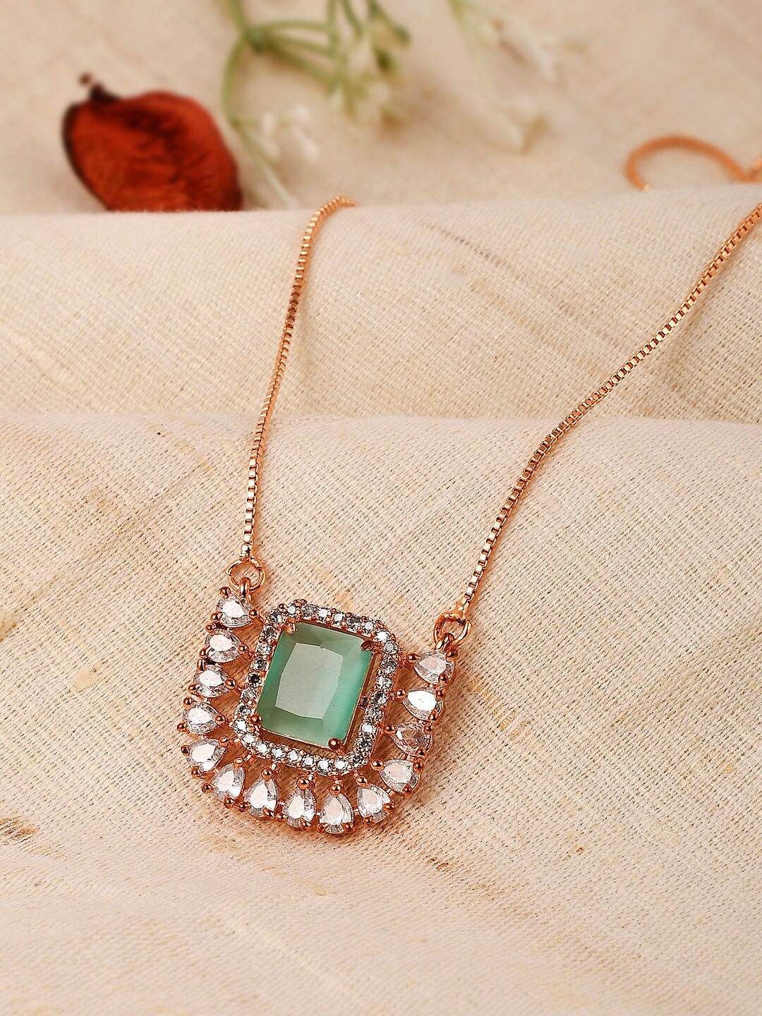 

Shoshaa Sea Green & Gold-Toned & Plated AD Necklace