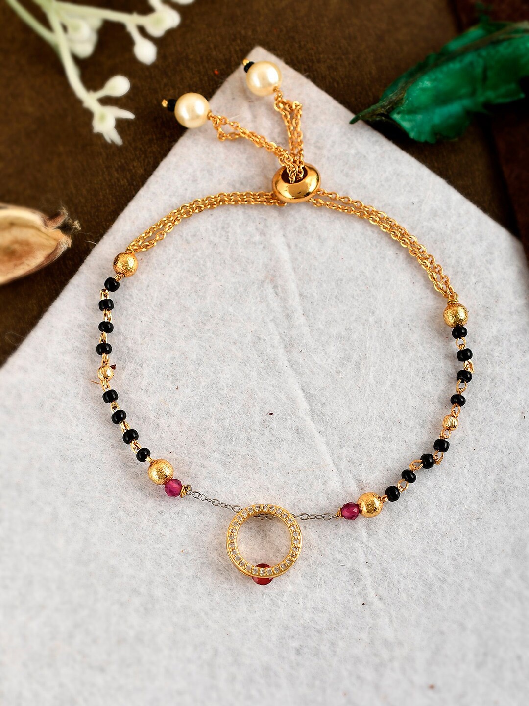 

Shoshaa Women Gold-Plated Black & Red Brass Charm Bracelet