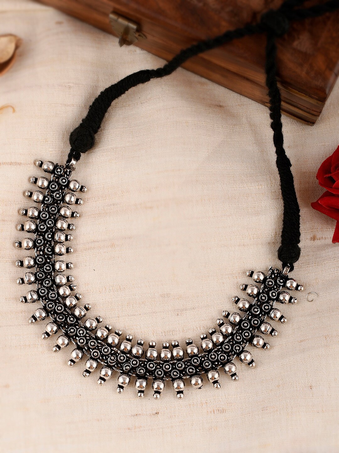 

Shoshaa Silver-Plated Oxidised Statement Necklace