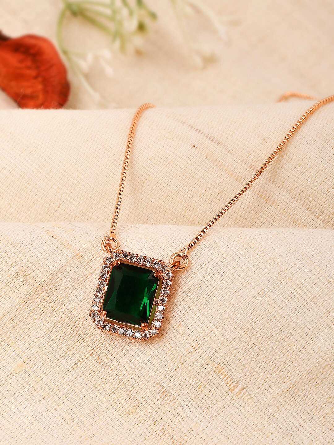 

Shoshaa Gold-Toned Green Handcrafted Pandent with chain