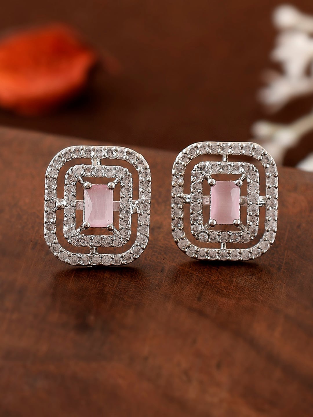 

Shoshaa Silver-Plated Contemporary CZ Studs Earrings