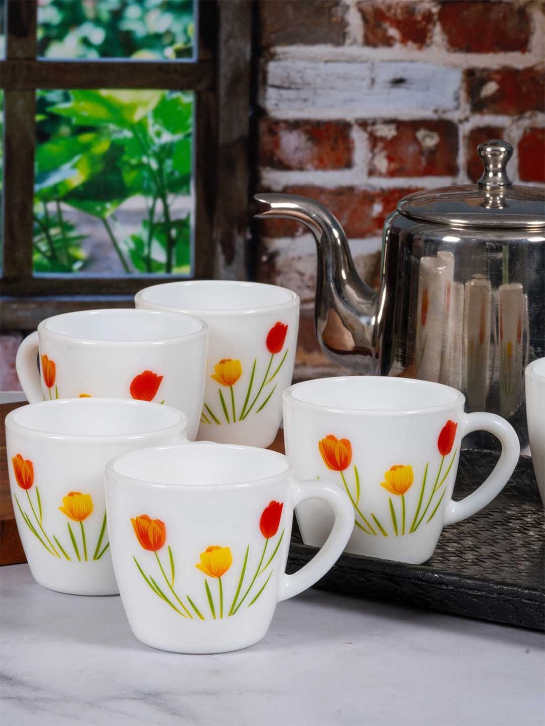 

Cello Imperial King Cup Set of 12 Tulip Garden Opalware Cup Set, White