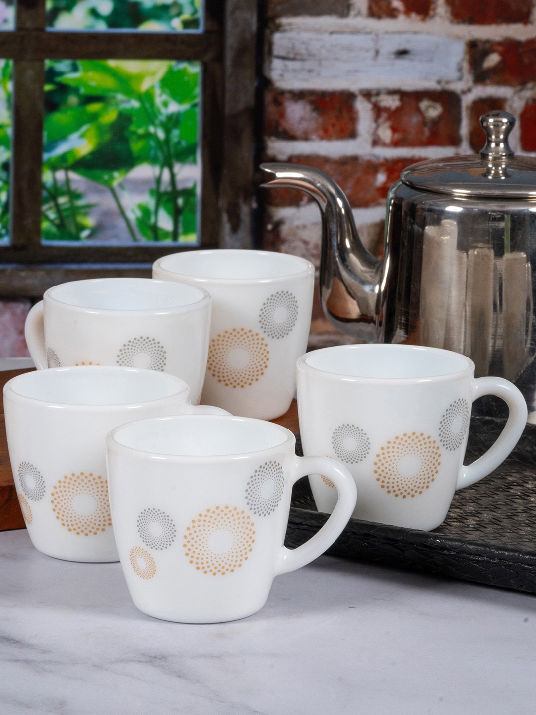 

Cello Ricca Mugs Set of 12 Crazy Dots Opalware Cup and Saucer Set-110ml, White