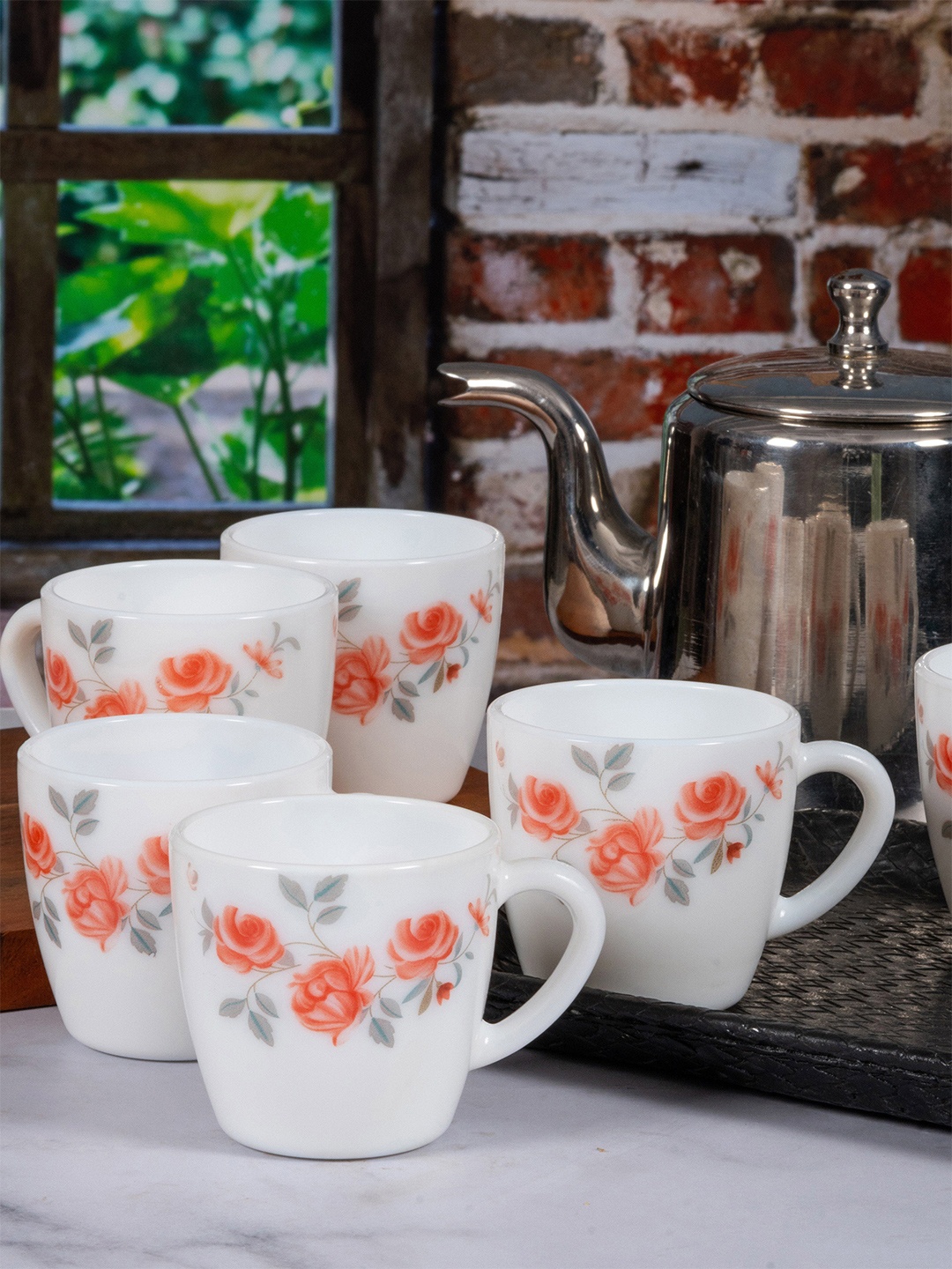 

Cello Imperial Ricca Mugs Set of 12 Red Rose Fantasy Opalware Mug Set, White