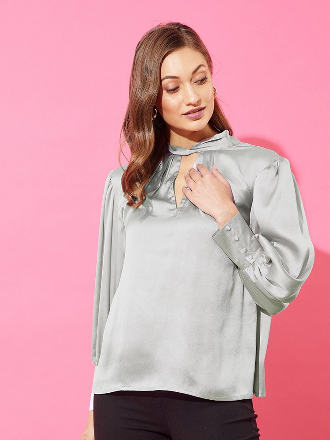 

ANVI Be Yourself Women Grey Satin Top