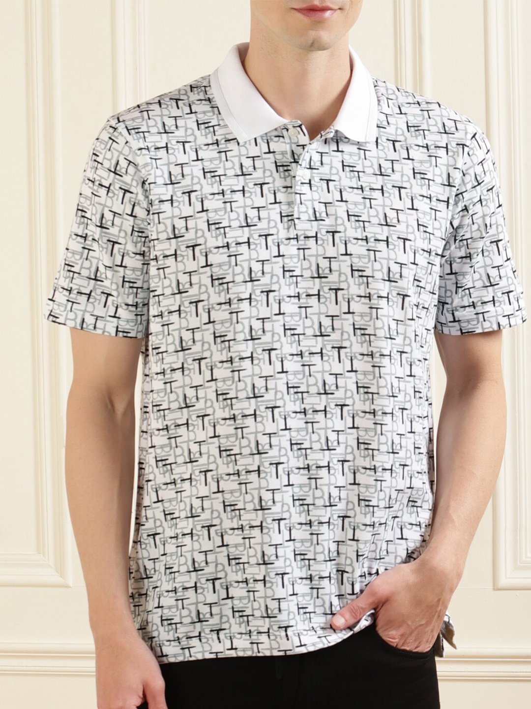 

Ted Baker Men White Printed Polo Collar Pure Cotton T-shirt
