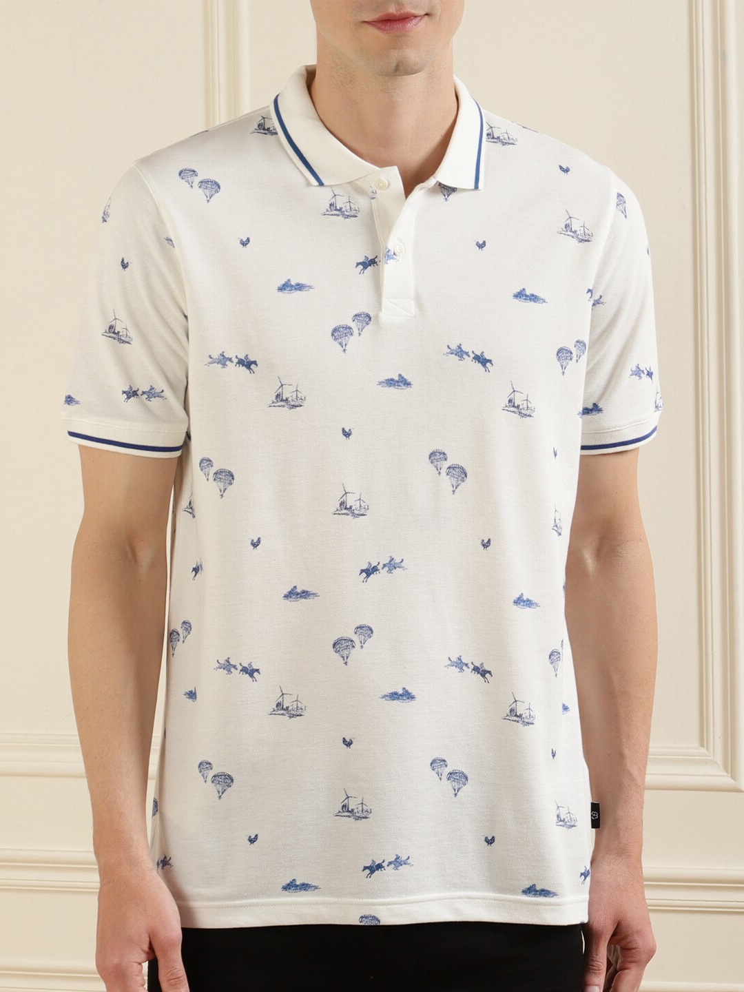 

Ted Baker Men White Printed Mandarin Collar Pure Cotton T-shirt
