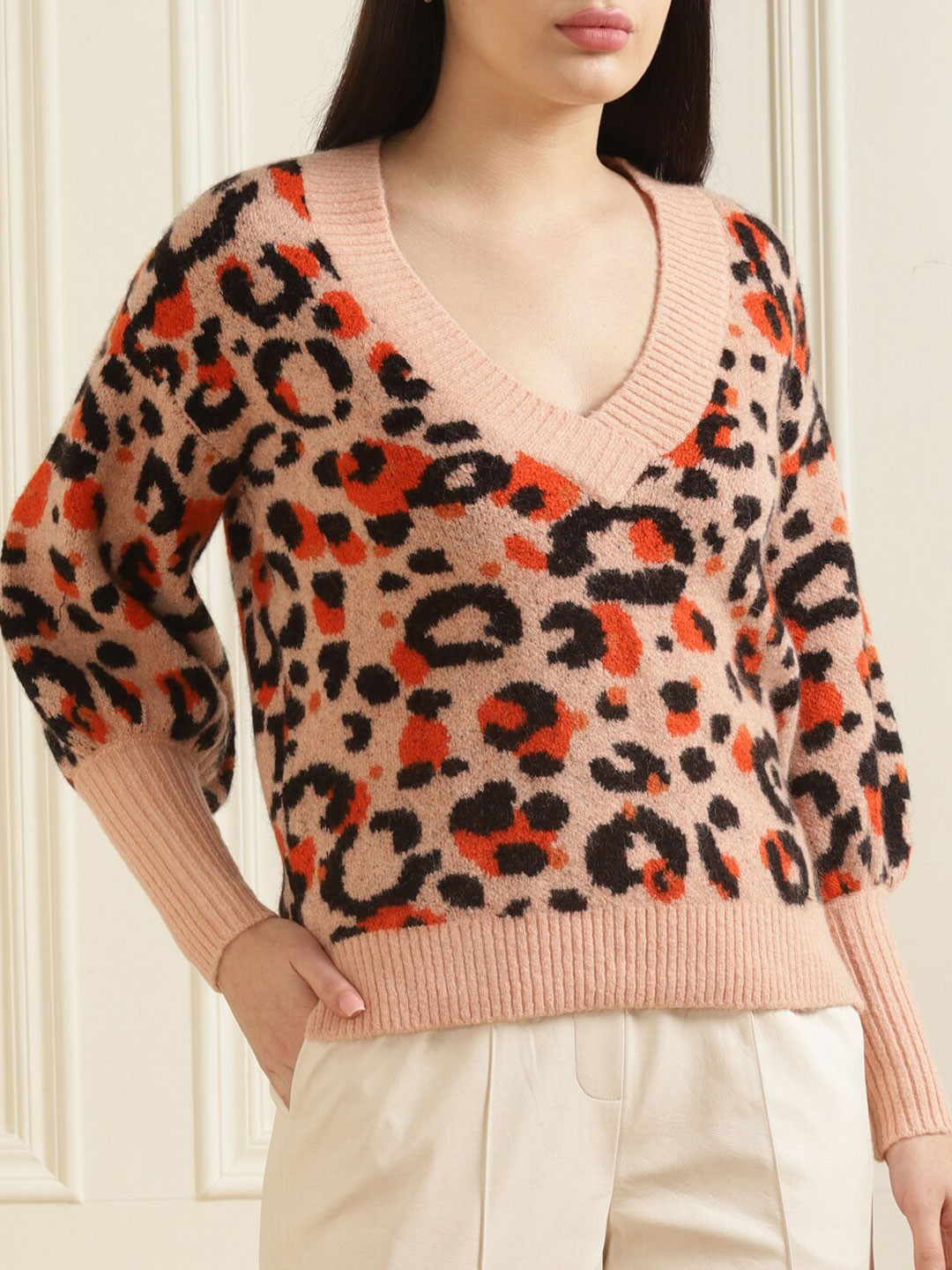 

Ted Baker Women Orange & Black Animal Printed Pullover Sweater