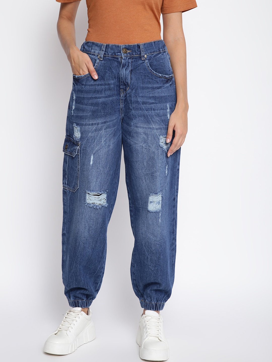 

TALES & STORIES Women Blue Printed Joggers Trousers