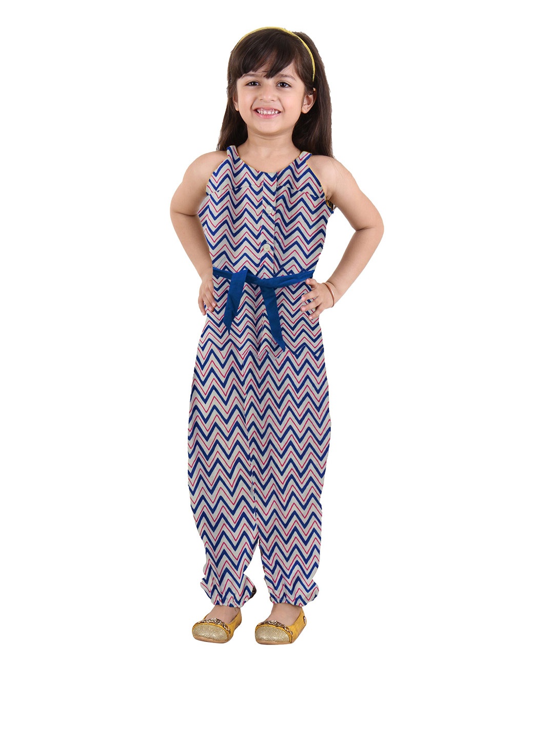 

Kids On Board Girls Blue & Pink Printed Basic Jumpsuit